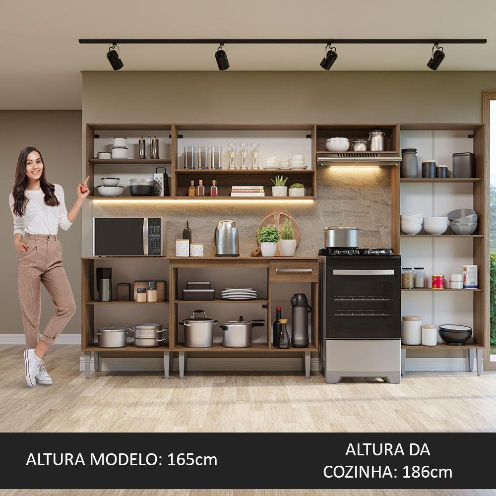 Armário De Cozinha Completa 293cm Rustic/branco Emilly Madesa 10 Rustic/branco