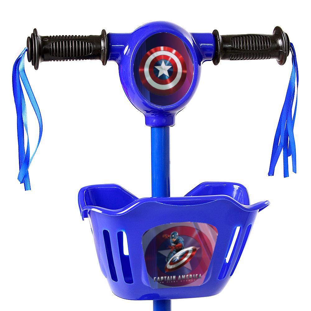 Miniatura Brinquedo Patinete Capitão América Scooter 3 Rodas C Cesta.