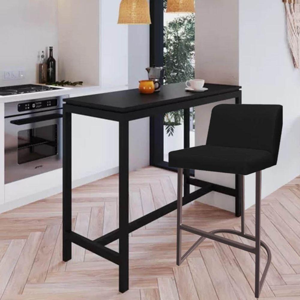 Miniatura Banqueta Com Encosto Noah Luxo Confort Bistrô Cozinha Ferro Marrom Suede Preto - Ahazzo Móveis