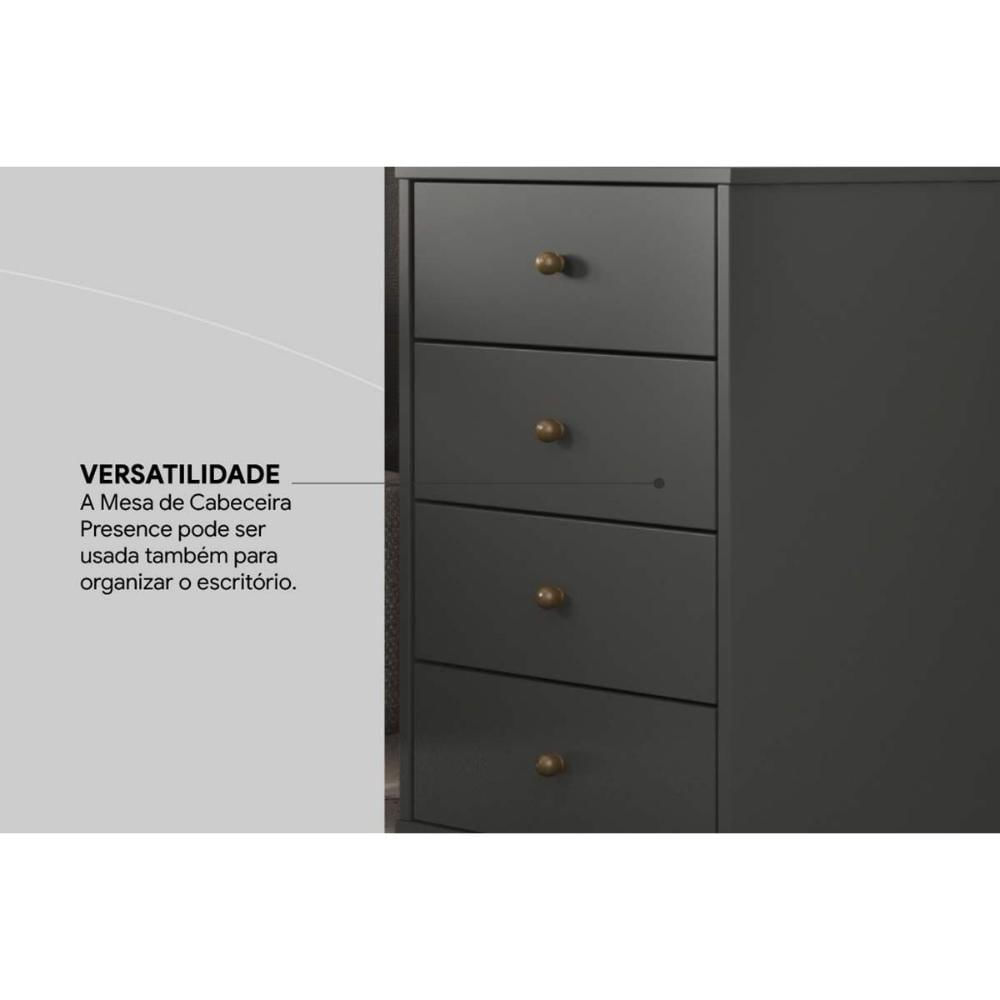 Mesa Cabeceira Presence Com 4 Gavetas Amendola Touch Grafito Demóbile