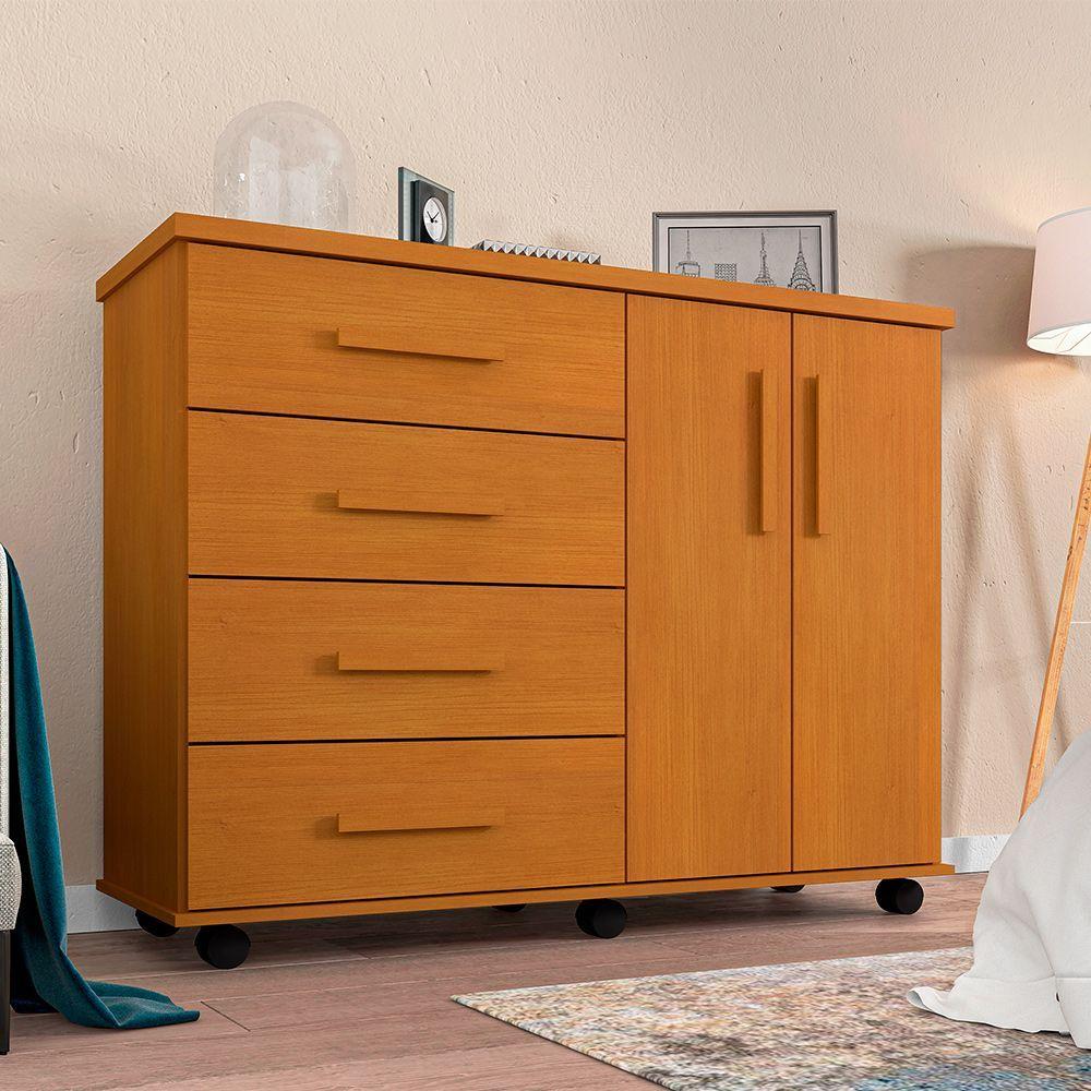 Miniatura Cômoda Geval Encanto Com 04 Gavetas 02 Portas E Rodízios - Nature - Cor: Marrom