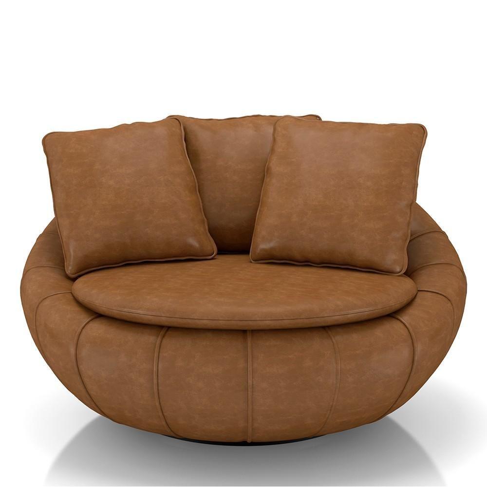 Poltrona Decorativa Redonda Giratória Com Almofadas Saphire M22 Sintético Caramelo - Mpozenato