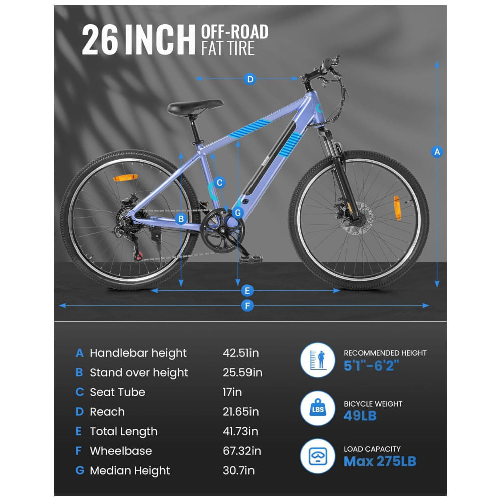 Bicicleta Elétrica para Adultos, Bateria Removível Embutida Invisível de 36V, Motor sem Escovas de 350W Pico 450W, Bicicleta Elétrica de Montanha com