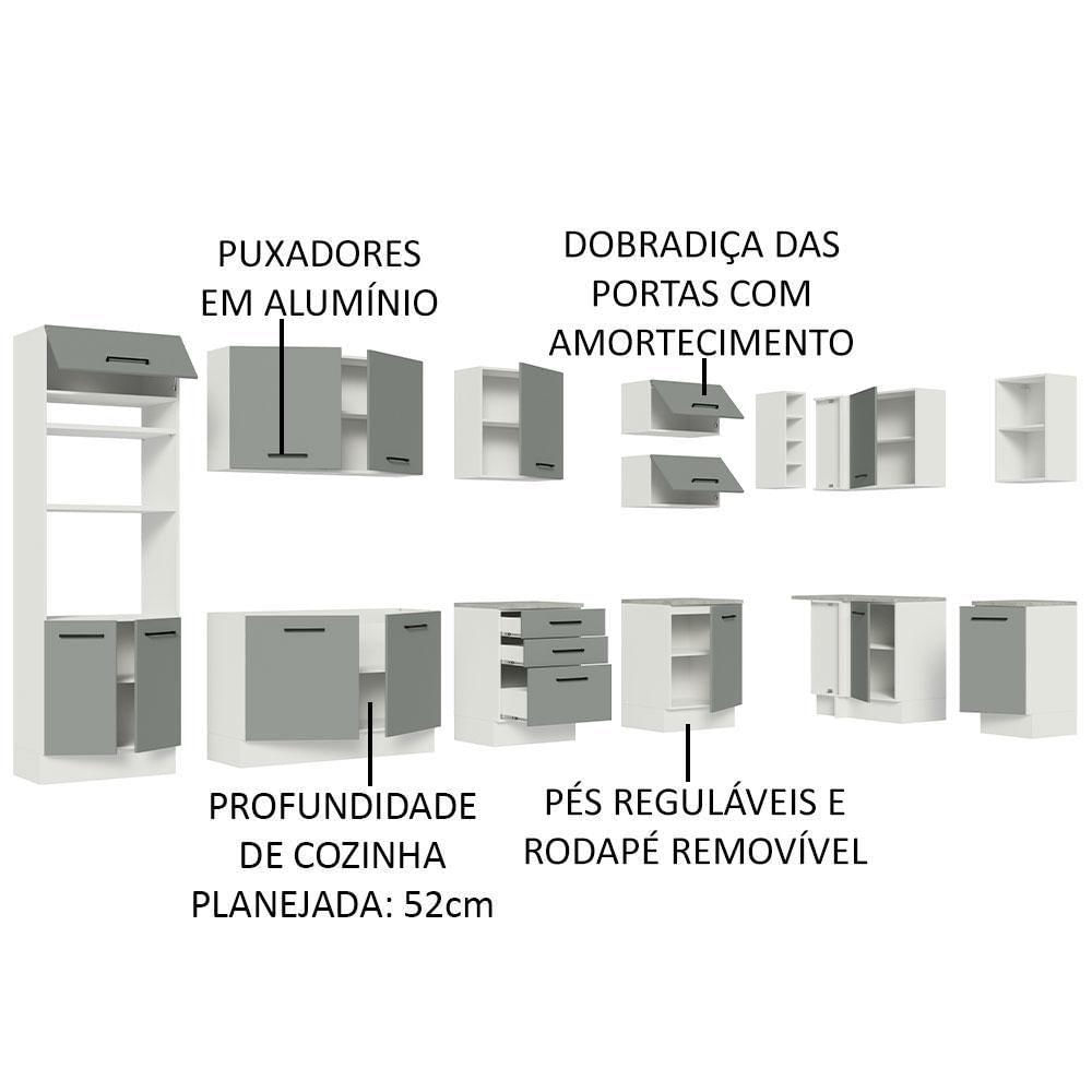 Armário De Cozinha Completa De Canto 499cm Branco/cinza Agata Madesa 01 Branco/cinza