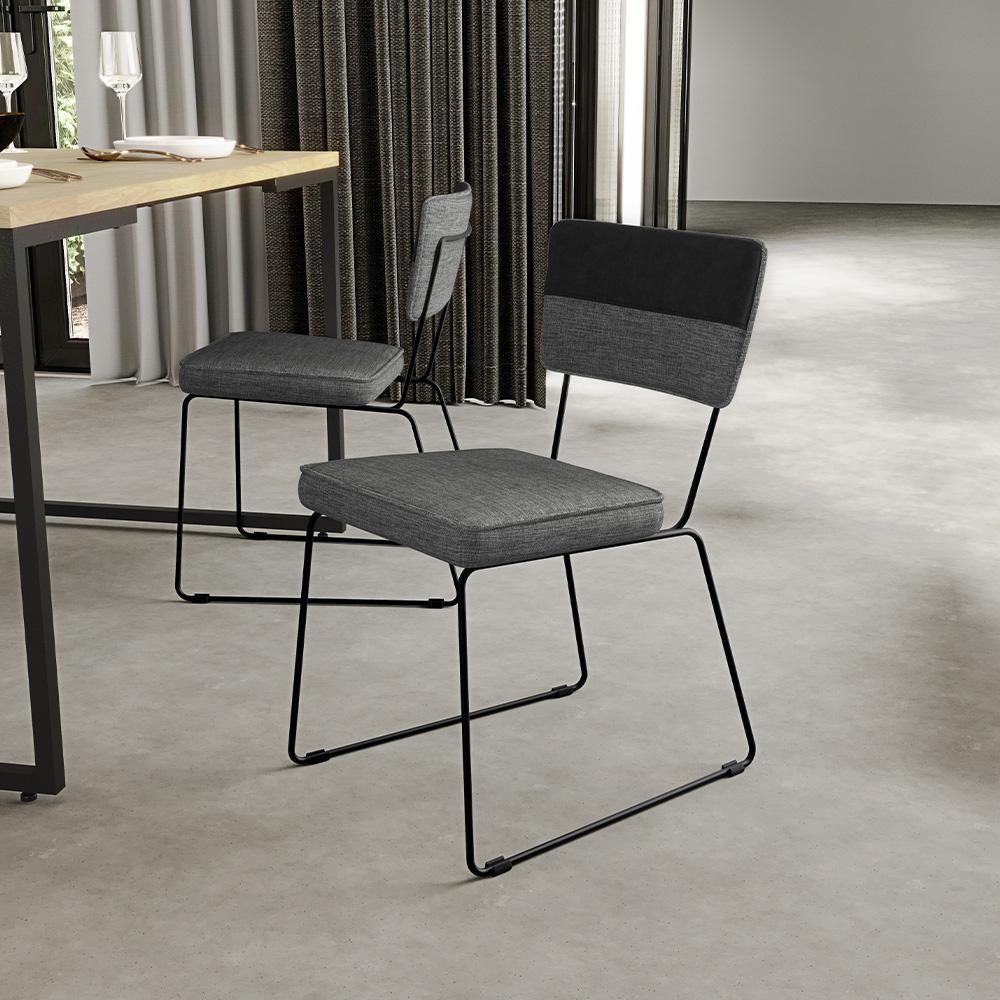 Kit 2 Cadeiras Estofada Faixa Corano Preto Cinza Escuro