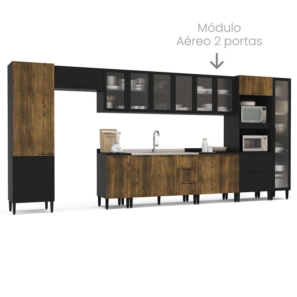 Miniatura Armário Aéreo de Cozinha 2 Portas de Vidro Menu Kitchen Canelone Politorno Preto