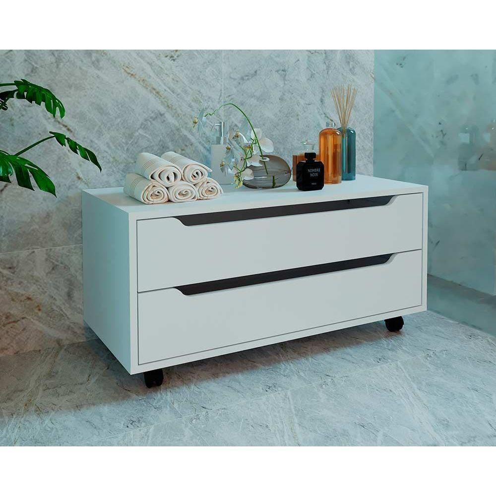 Miniatura Gabinete De Banheiro Com Rodizio Bn3643 Sem Cuba 2 Gavetas 80cm Branco - Tecno Mobili