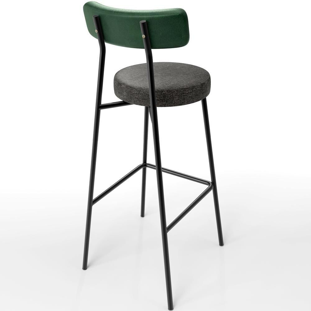 Miniatura Banqueta Alta Bar Cozinha Sala De Jantar Milão L02 Facto Verde Musgo Linho Chumbo