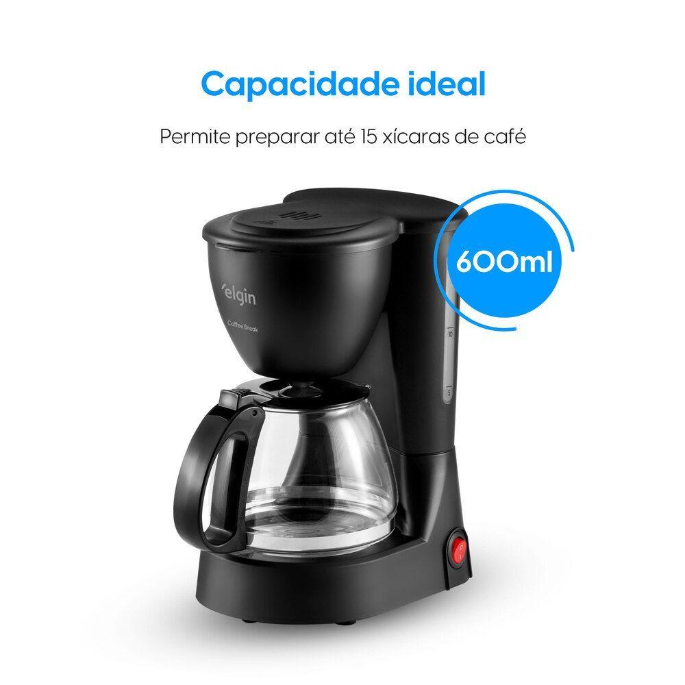 Cafeteira Elétrica Coffee Break 15 Xícaras 600 ml Preta com Jarra de Vidro e Filtro Lavável 110V - Elgin