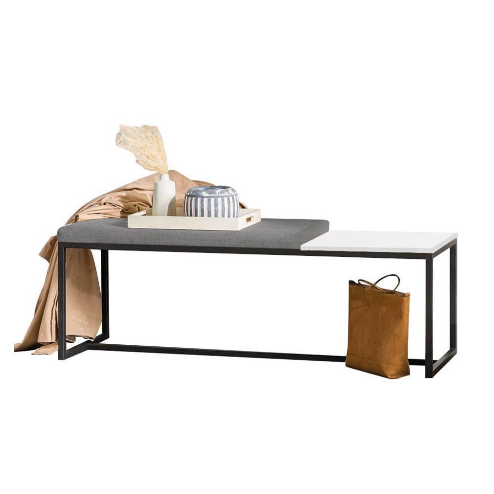 Miniatura Banco Recamier Puff 160cm Industrial Preto Corino Cinza Tampo Quadrado Mdf Branco