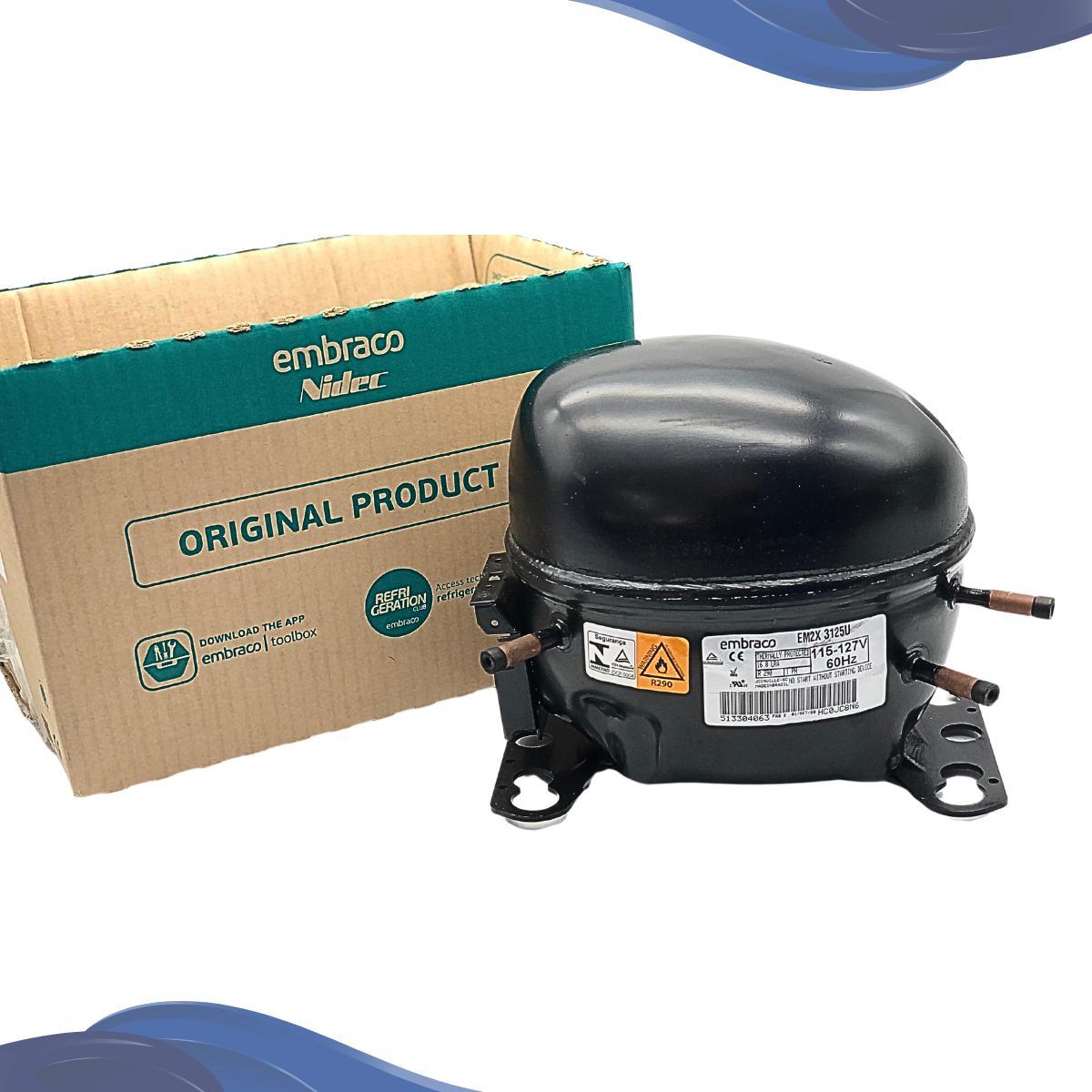 Miniatura Motor Compressor 1/3+ Hp Em2X3125U Embraco Gás R290 110V