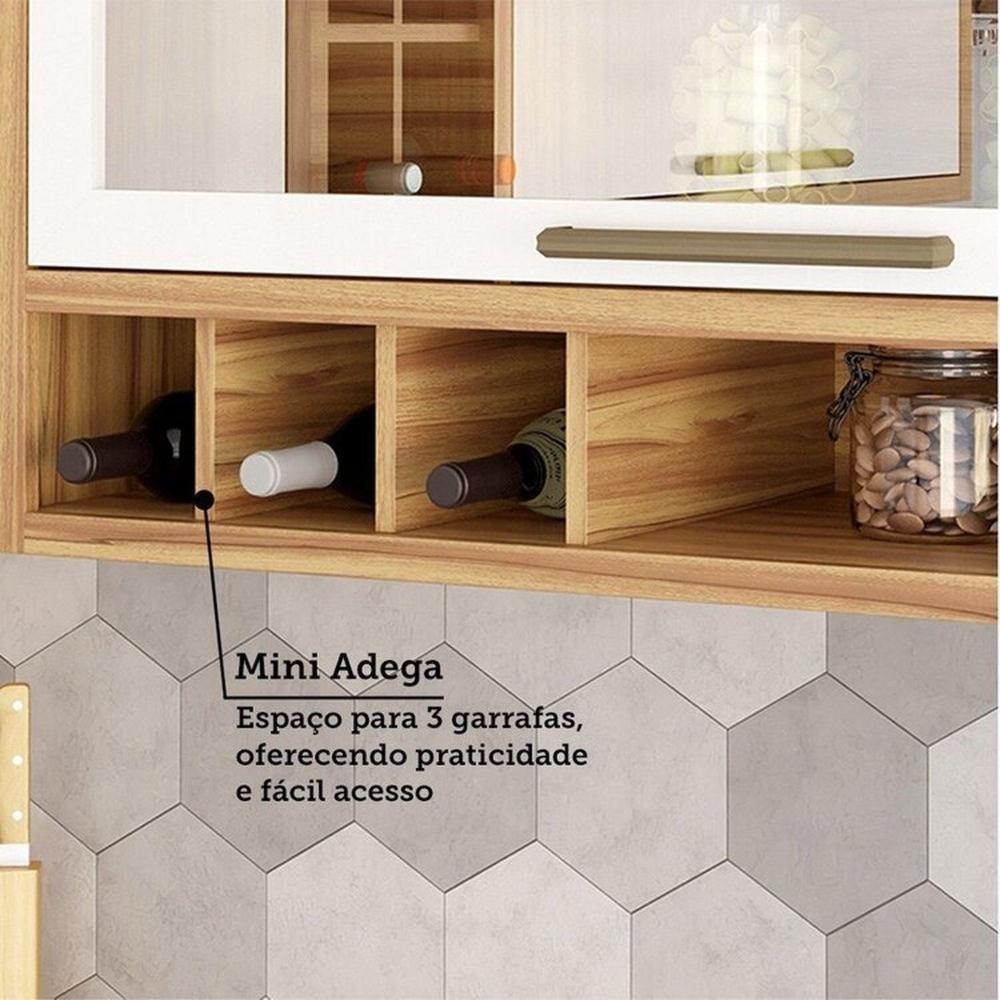 Cozinha Modulada Completa 5 Peças 11 Portas e Vidro Reflecta 349cm 100% Mdf Vicenza Espresso Móveis Amêndoa/Branco