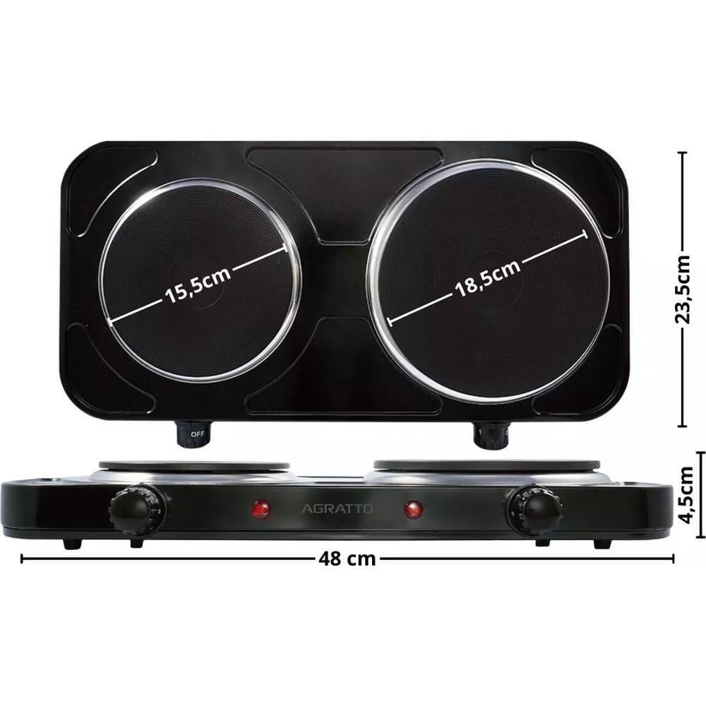 Miniatura Fogão Elétrico de Mesa 2 Pratos 2500W FMP02 Preto Agratto 220V