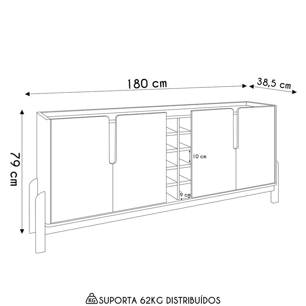 Miniatura Buffet Aparador Sala De Jantar 190cm Nay C14 Off White/cedro - Mpozenato