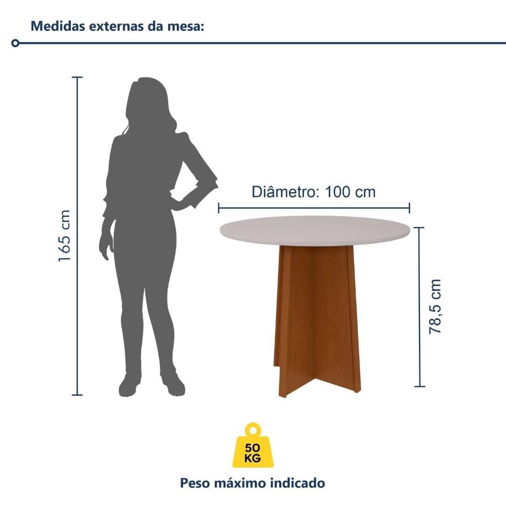 Mesa de Jantar 100x100cm Tampo MDF/Vidro Celebrare Frassino/Off White