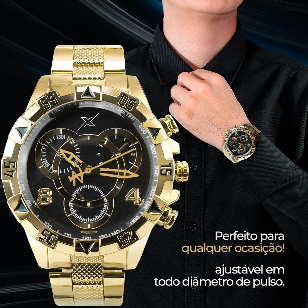 Miniatura Relogio Masculino Dourado Oculos Proteção Uv Casual Social