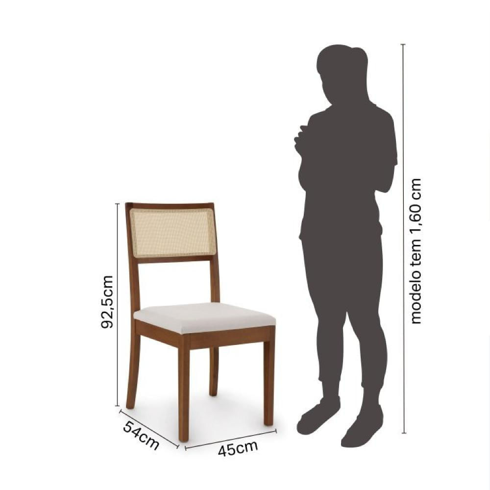 Conjunto Mesa Extensível Oval 6 Cadeiras Madeira Maciça Encosto Telado Tiê CabeCasa MadeiraMadeira Amêndoa/Off White