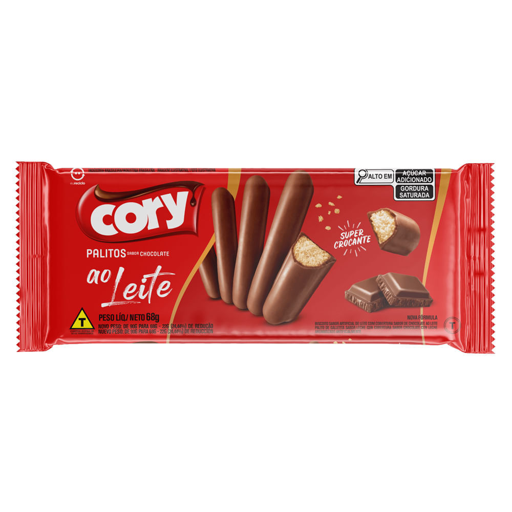 Miniatura Biscoito Cory Palito Sabor Chocolate ao Leite 68g
