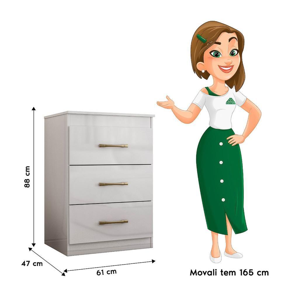 Cômoda Com 3 Gavetas Vitoria - Branco Branco