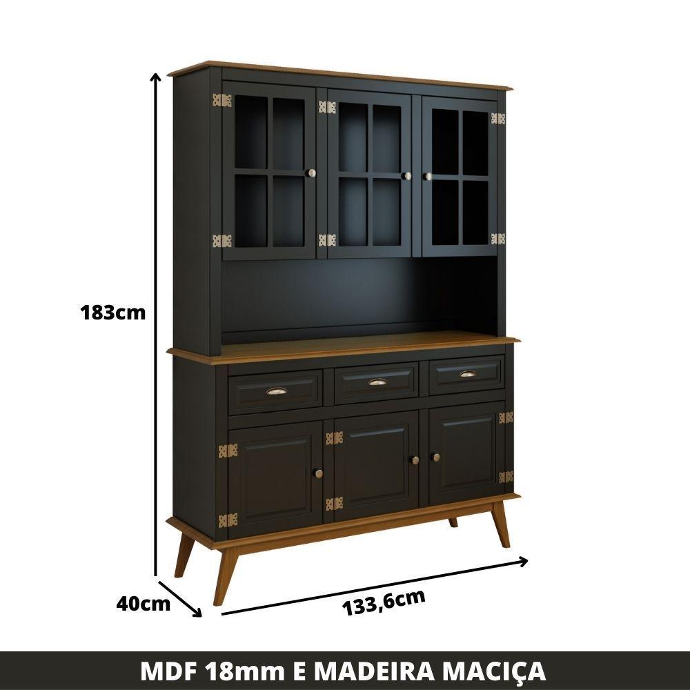 Miniatura Cristaleira Madeira 6 Portas 3 Gavetas New Veneza Preto