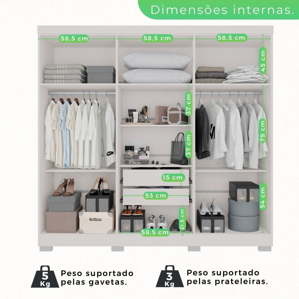 Guarda-Roupa Casal Com Espelho 6 Portas 2 Gavetas França Branco