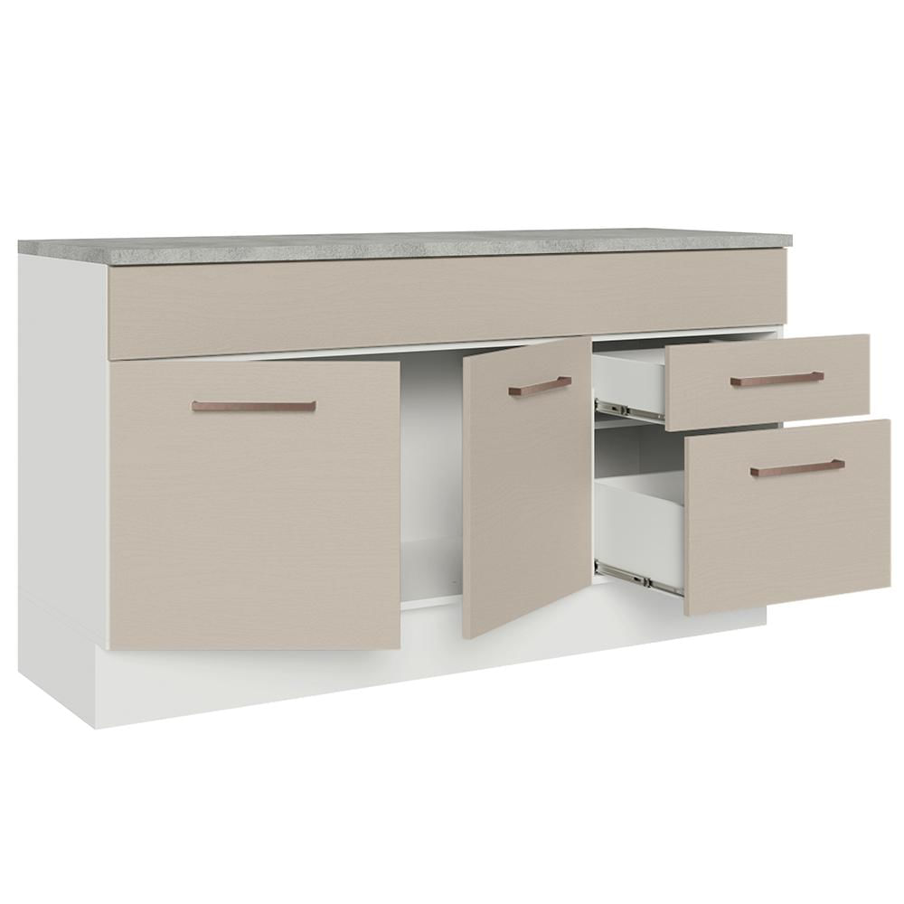 Miniatura Balcão Gabinete de Pia Cozinha 150 cm 2 Gavetas 2 Portas (Com Tampo) Branco/Crema Agata Madesa Branco/Crema