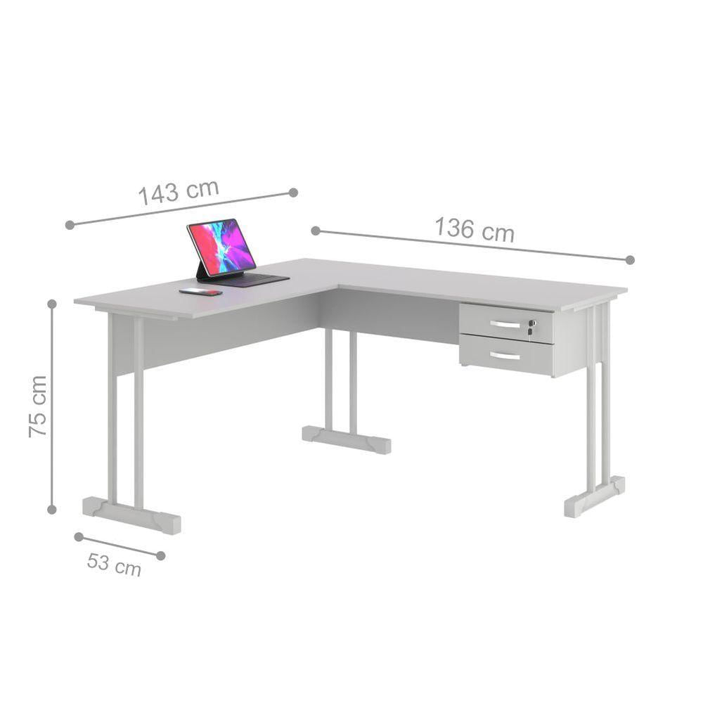 Miniatura Mesa De Computador Em L Com Gaveta Lima Cinza