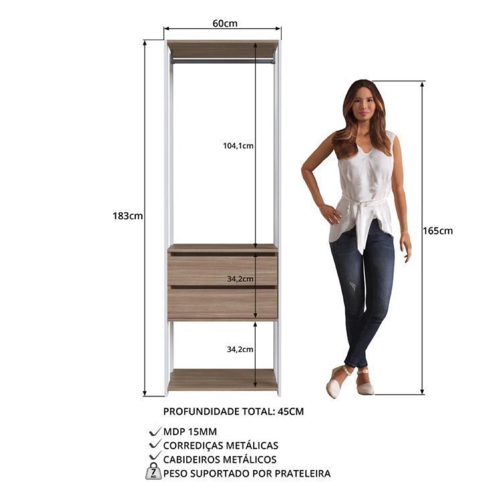 Guarda Roupa Closet 4 Peças com 2 Cabideiros 6 Gavetas e 11 Nichos Easy Branco/Montana