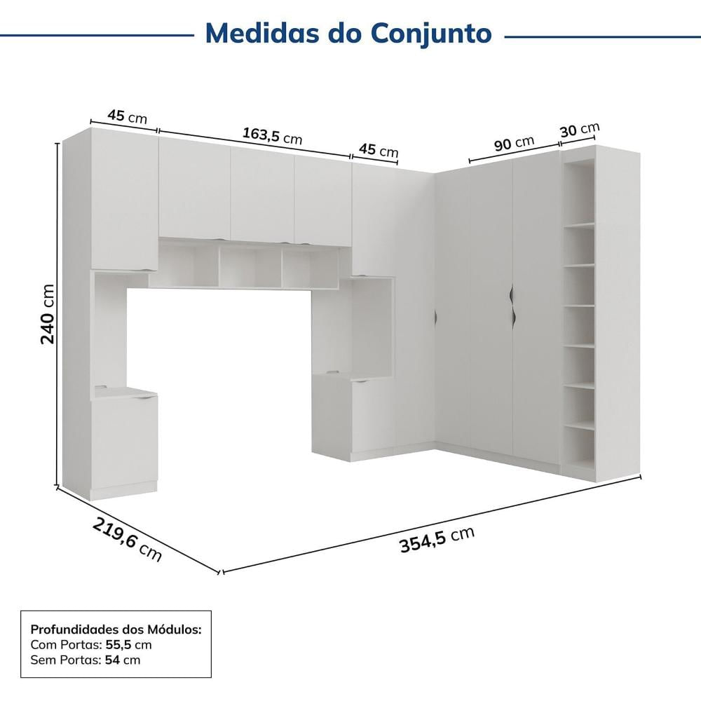 Miniatura Guarda-roupa Modulado de Canto 11 Portas 7 Peças Hera Cabecasa Madeiramadeira Branco Geada/Preto