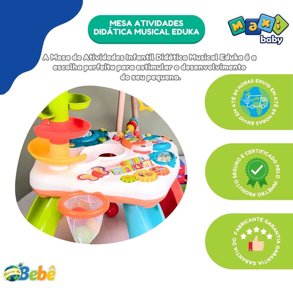 Miniatura Mesa Atividades Infantil Didática Musical Eduka - Maxi Baby
