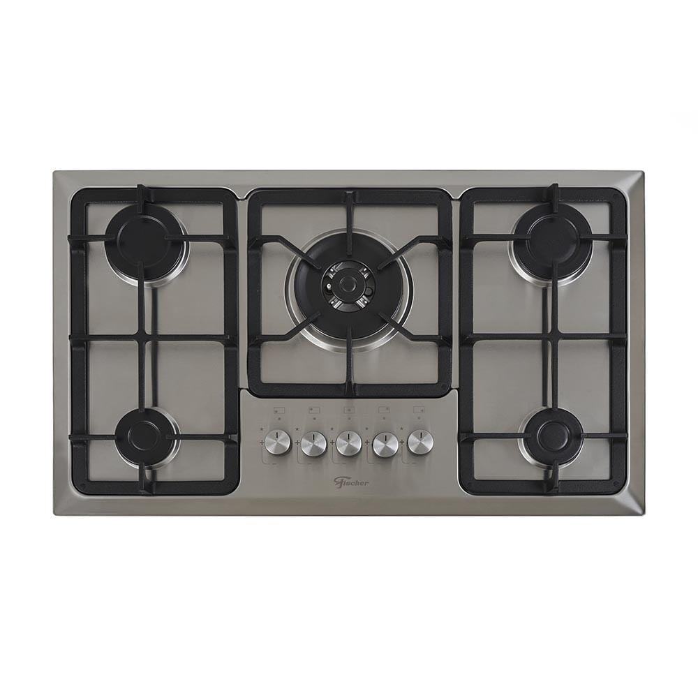 Cooktop 5 Bocas Fischer Infinity Trempe De Ferro Tripla Chama à Gás Mesa Inox Bivolt