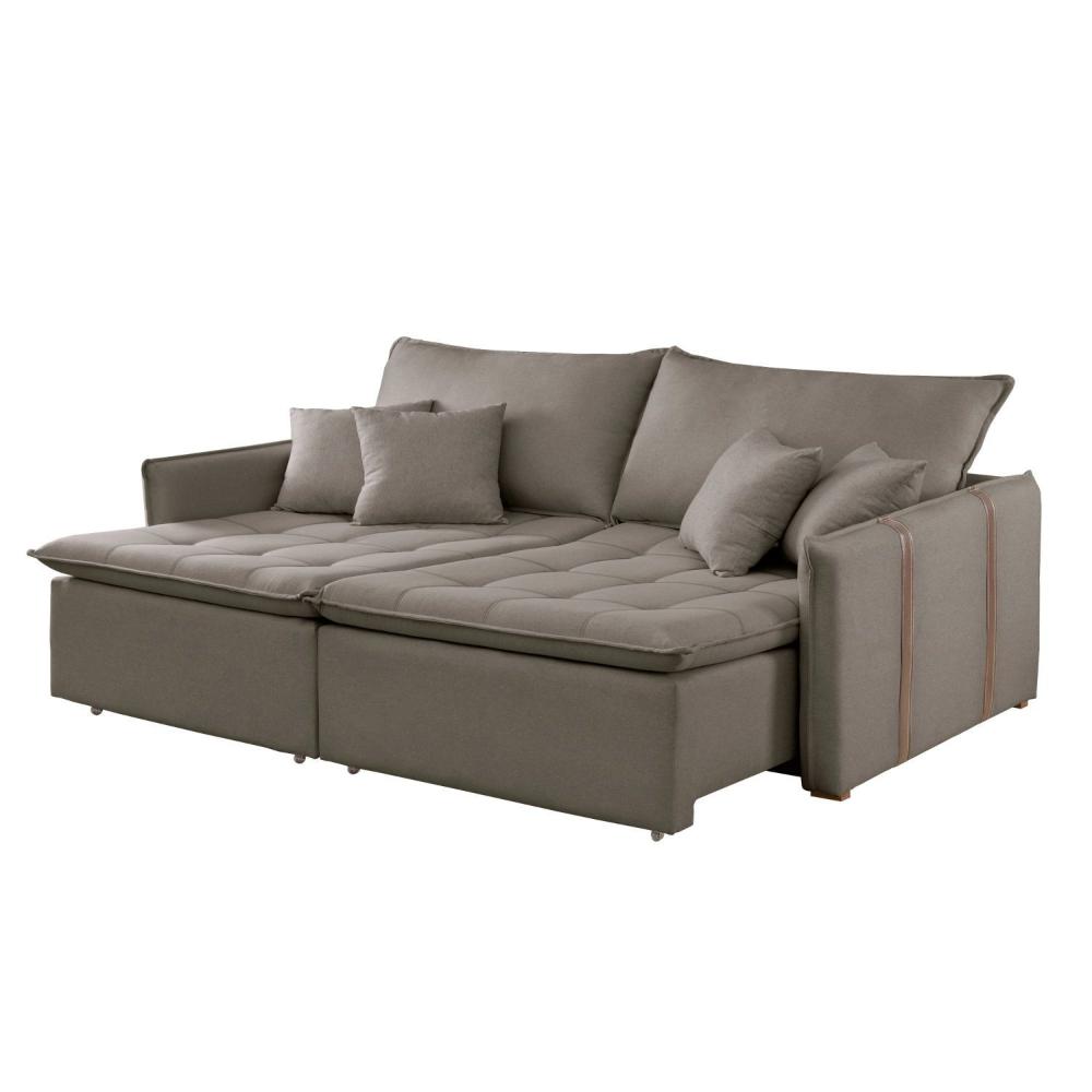 Miniatura Sofa Cama Retratil e Reclinavel 220cm Detroid Yescasa Bege Escuro