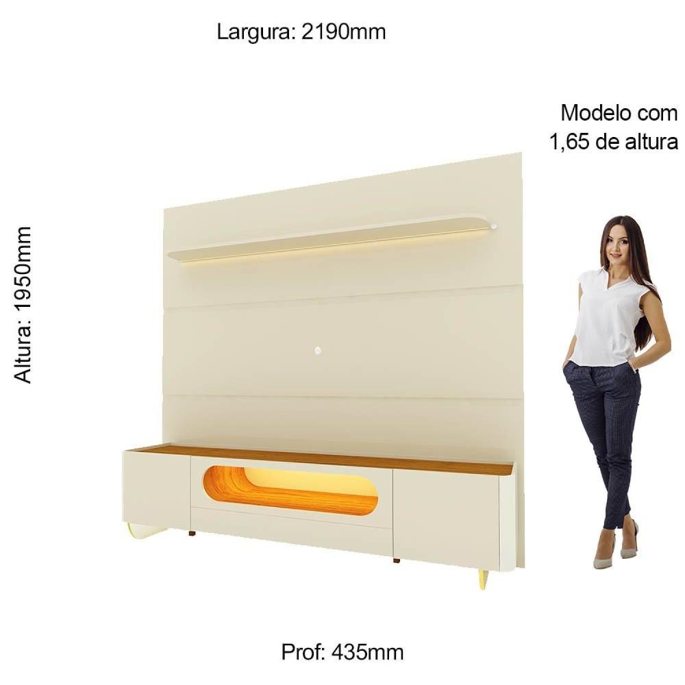Miniatura Rack com Painel para Tv até 85 Polegadas 1 Gaveta 2 Portas com Led 1 Prateleira Off White/Off White-Naturale