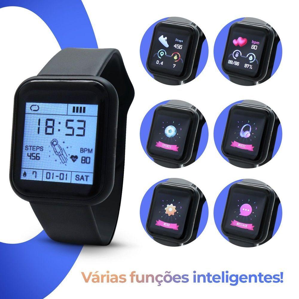 Relogio Inteligente Monitor Saude + Smartwatch Caixa Carregamento Pela Pulseira