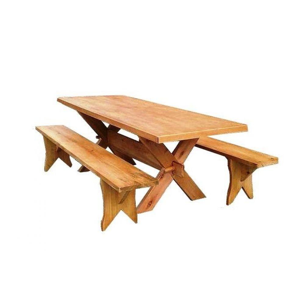 Miniatura Mesa de Churrasco 2,25m com 2 Bancos de Madeira Maciça Rusticos BV Magazine