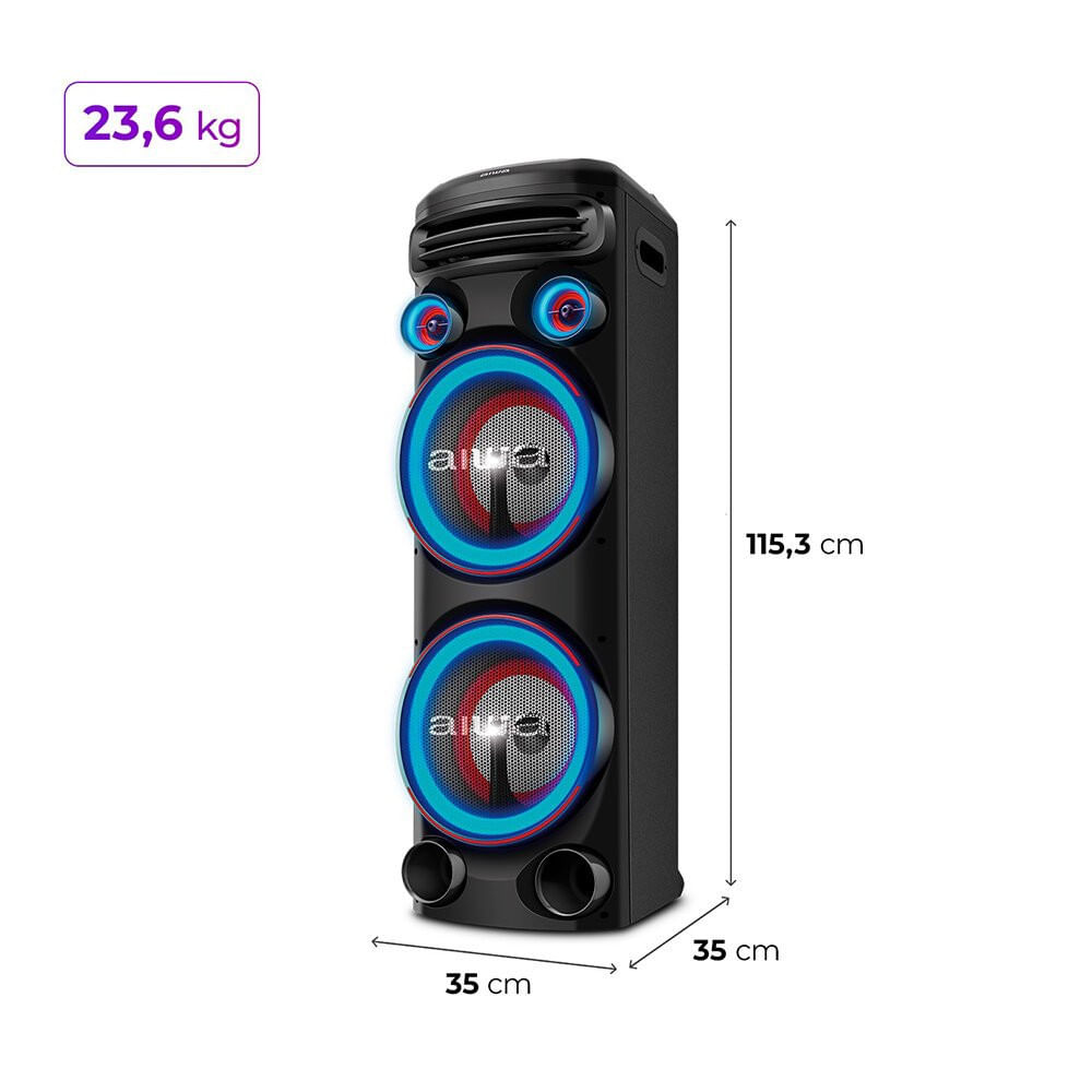 Torre de Som 2200W RMS 2 Woofers 10 USB Rádio FM AWS-T2W-01 Aiwa 04893-24-16647 - Preto - Bivolt