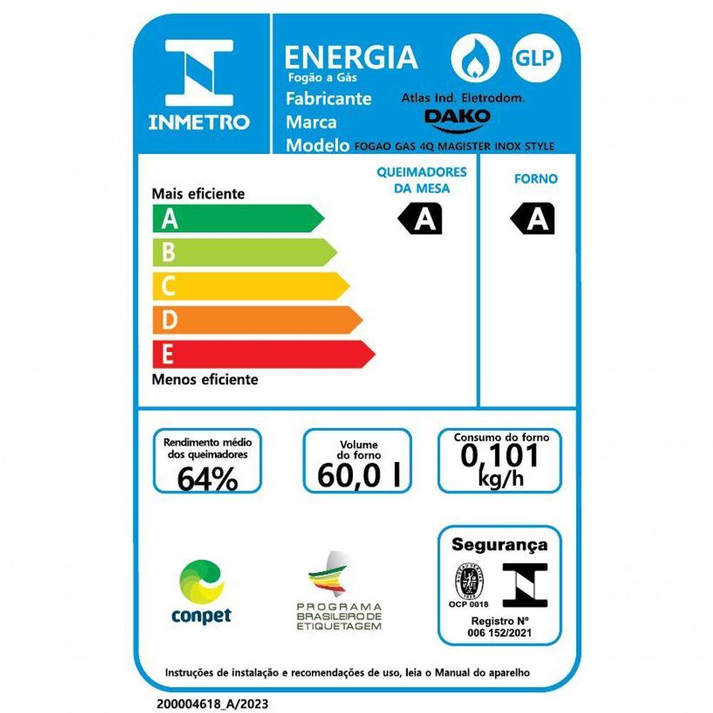 Fogão 4 Bocas Espelhado Com Mesa Inox Dako Magister Inox Style Bivolt