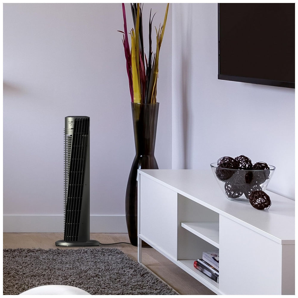 Miniatura Ventilador de Torre com Controle Remoto, Silencioso, Oscila até 70, Temporizador e 4 Velocidades, 110V, Vornado ...