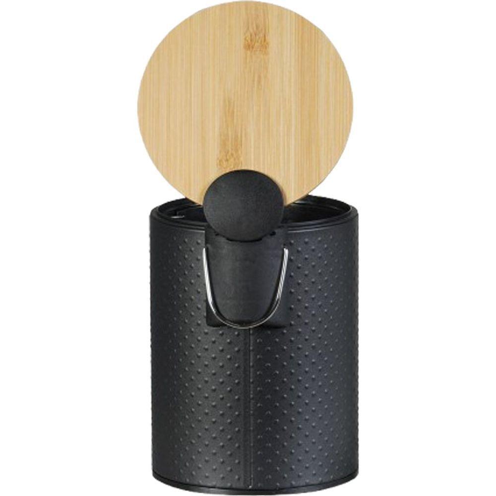 Miniatura Lixeira Classic Aço Inox Tampa Em Bambu 5l 25x20x20cm Preto