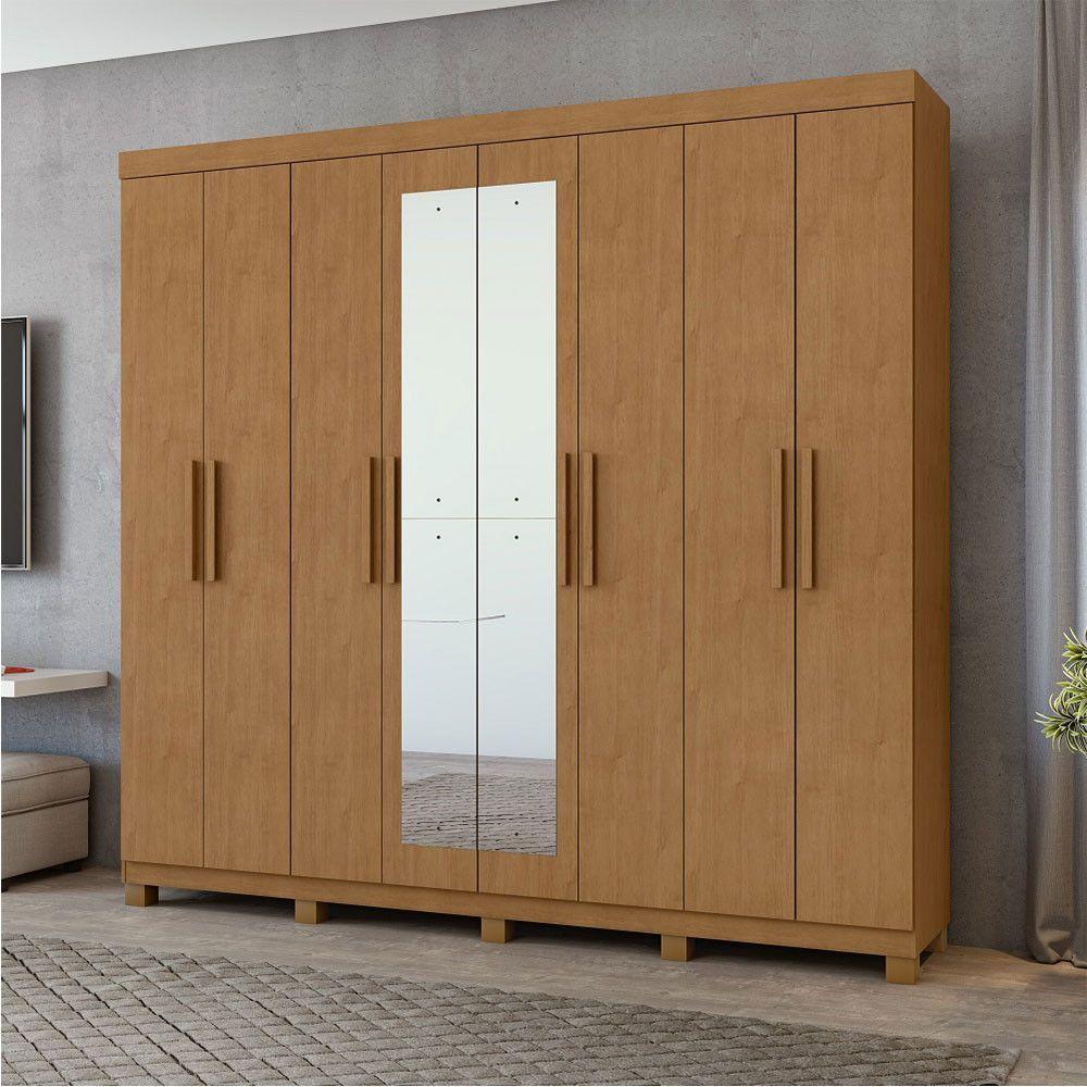 Miniatura Guarda-roupa New Andara 8 Portas 4 Gavetas Com Espelho E Pés Amendoa Clean