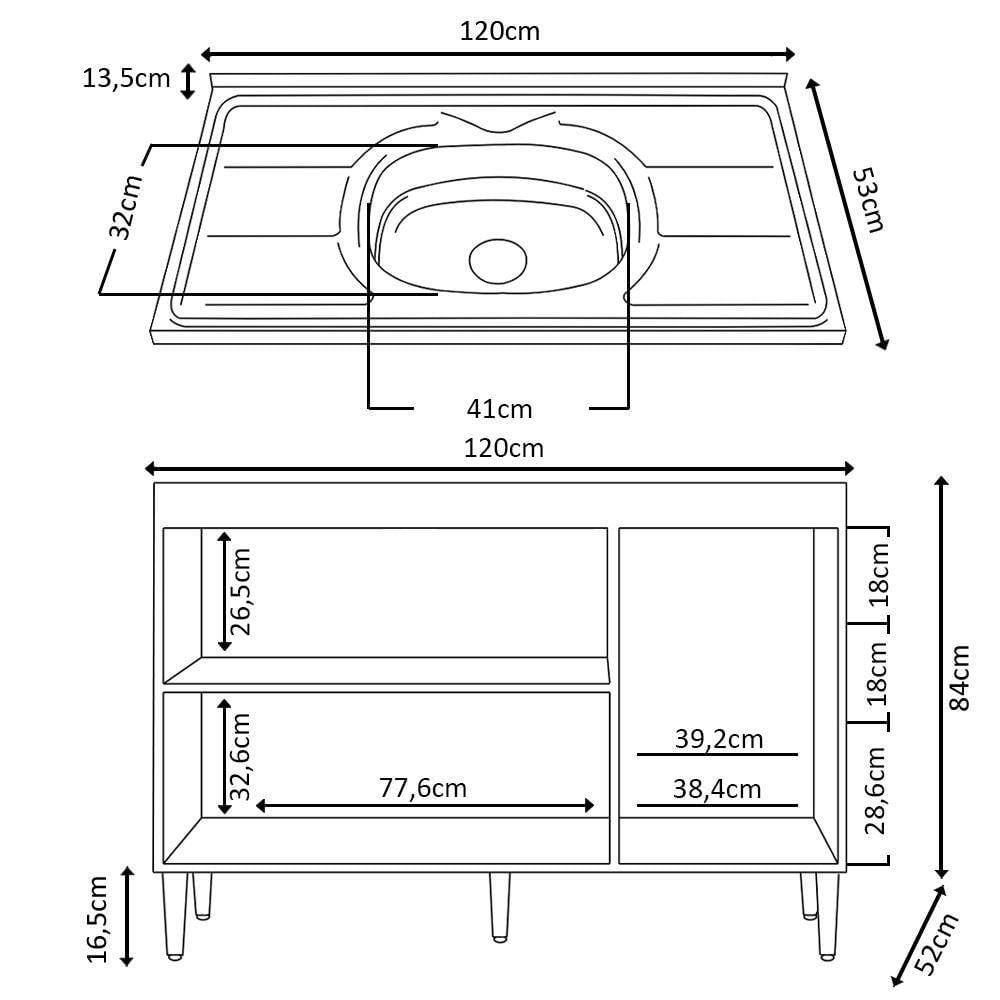 Miniatura Balcão De Cozinha Com Pia Inox 120cm 3 Portas 2 Gavetas Livy P11 Damasco-off White - Mpozenato