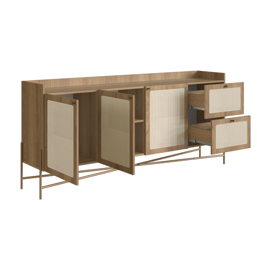 Miniatura Buffet Aparador 3 Portas 2 Gavetas Palhinha Pé Metal Dourado Oslo Artesano Hanover/Dourado