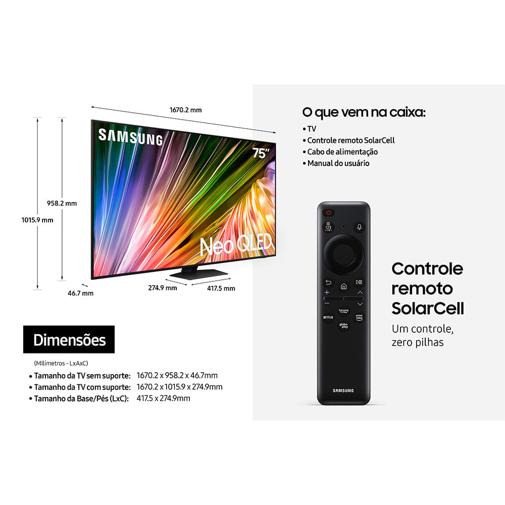 Miniatura Smart TV Samsung AI Big Neo QLED 4K 75" Polegadas 75QN85D 2024 Bivolt