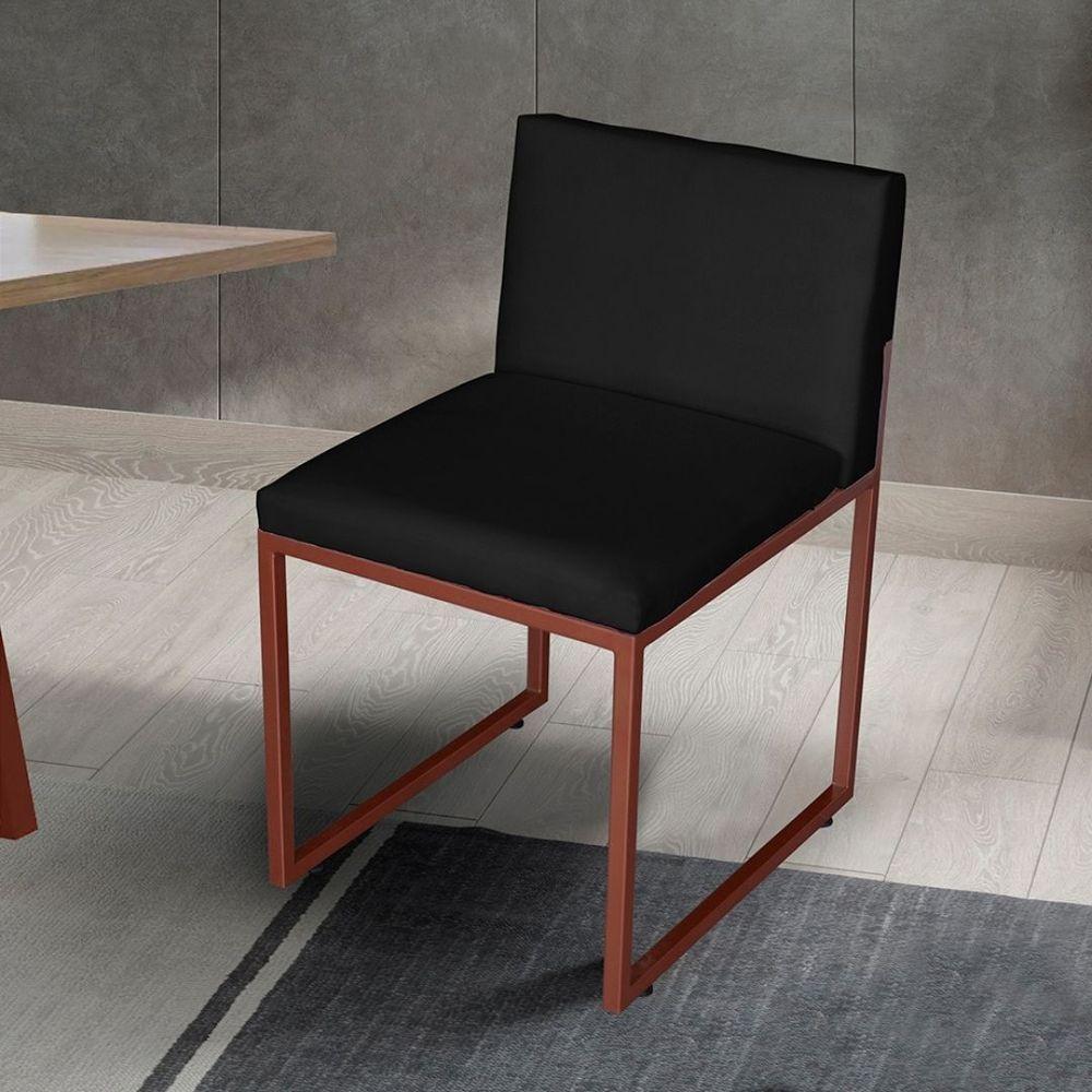 Miniatura Kit 3 Cadeira De Jantar Escritorio Industrial Vittar Ferro Bronze Suede Preto