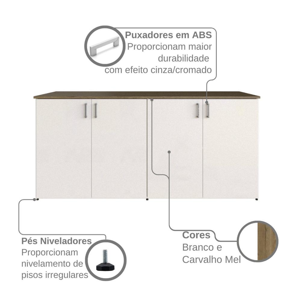Armário Duplo Baixo para Quarto Moderno Branco/ Mel