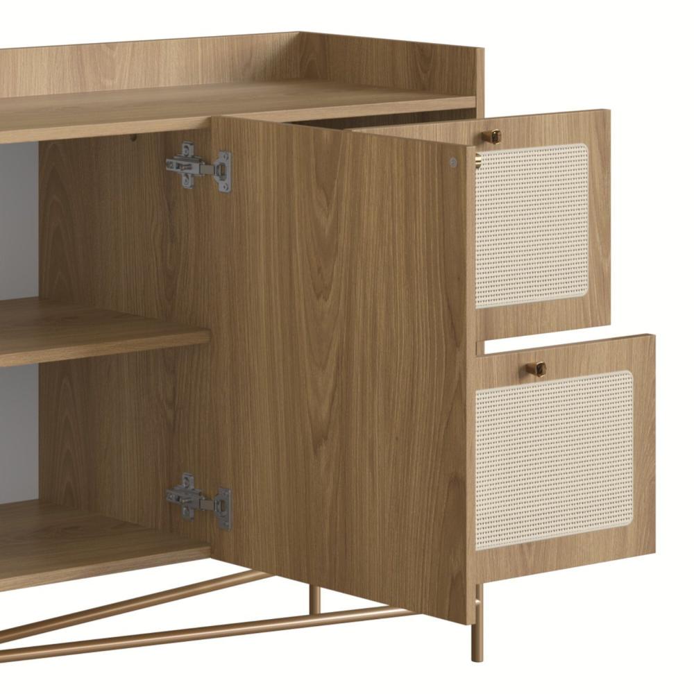 Buffet Aparador 3 Portas 2 Gavetas Palhinha Pé Metal Dourado Oslo Artesano Hanover/Dourado