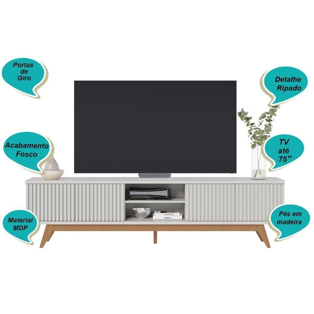 Rack Bancada Com 4 Portas Ripadas Fortaleza - Off White Matte Off White Matte