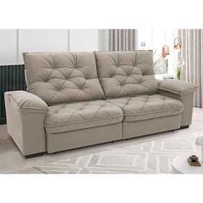 Miniatura Sofá 4 Lugares Linoforte Luggero Retrátil e Reclinável Revestido em Tecido Suede - 230cm de largura Areia