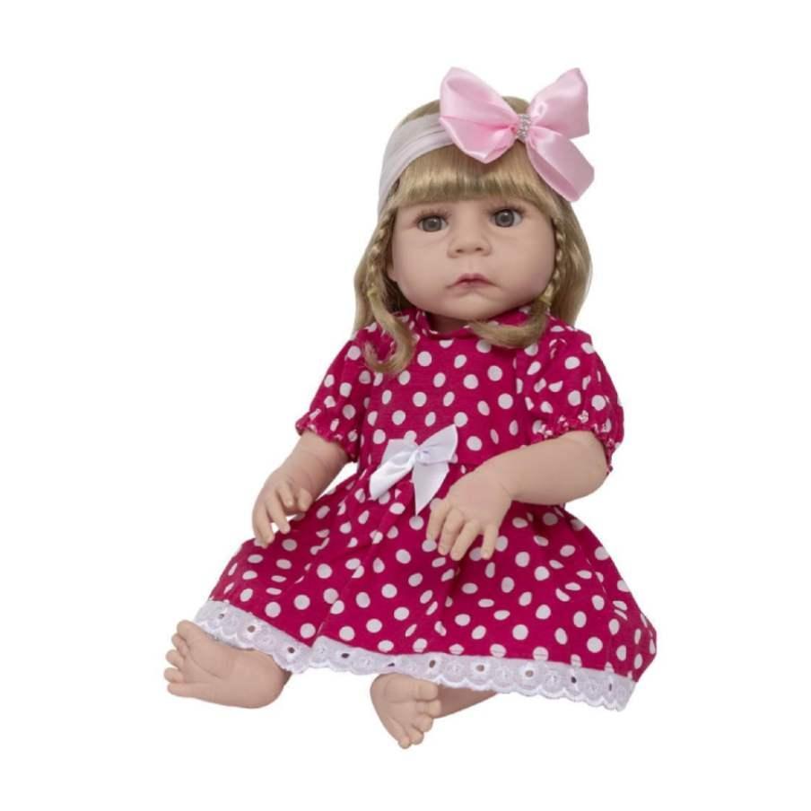 Miniatura Boneca Reborn Bebê Abigail Vestido Bolinha Rosa 13 Itens