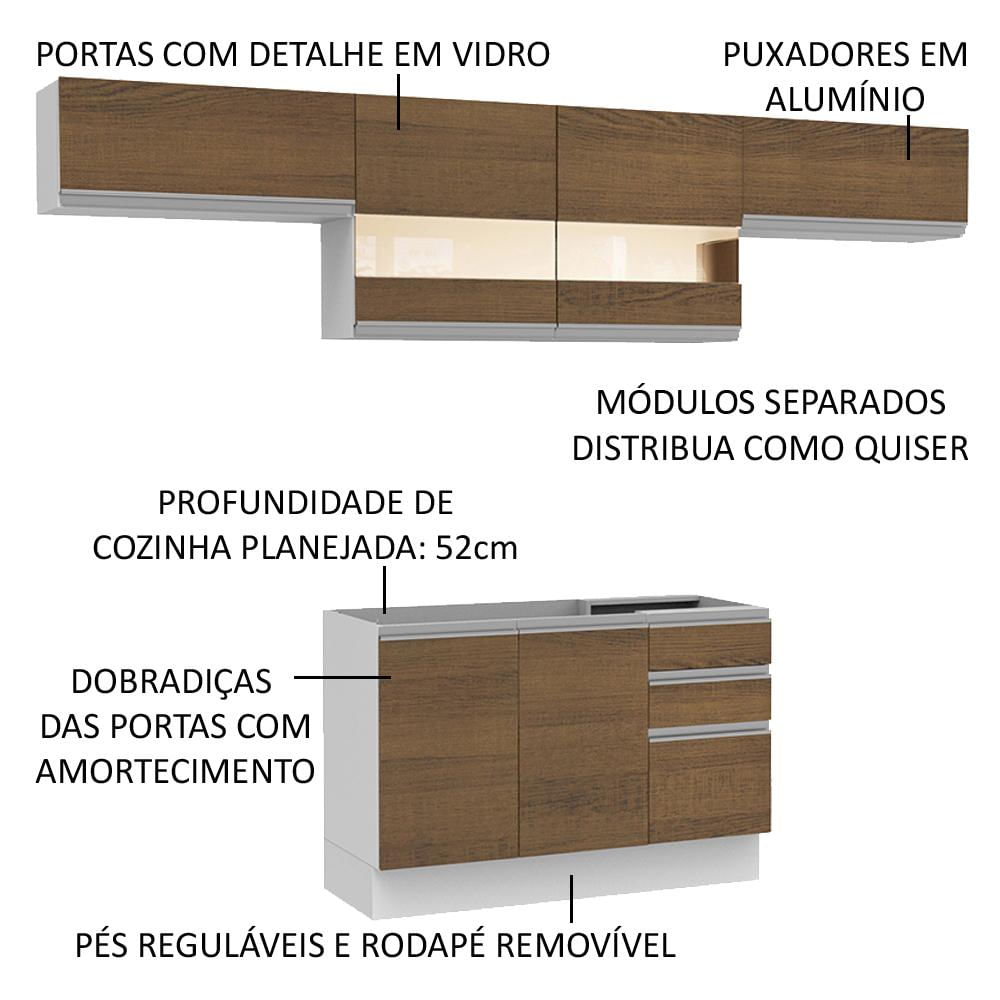 Miniatura Armário de Cozinha Compacta 280cm Branco/Rustic Marina Madesa 01 Branco/Rustic